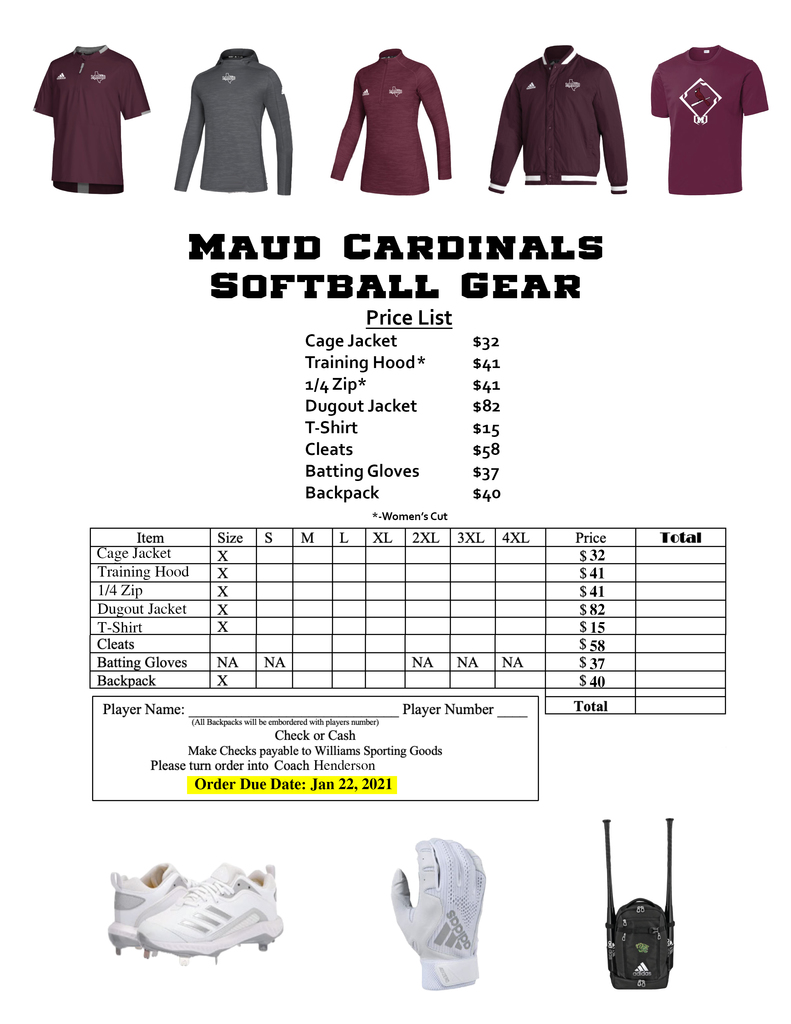 Maud Softball gear for sale